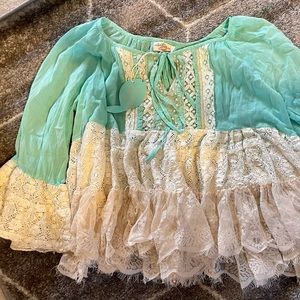 NWT Antica Sartoria Tiffany & Cream Italiab Lace Pearl Blouse Free Size $235